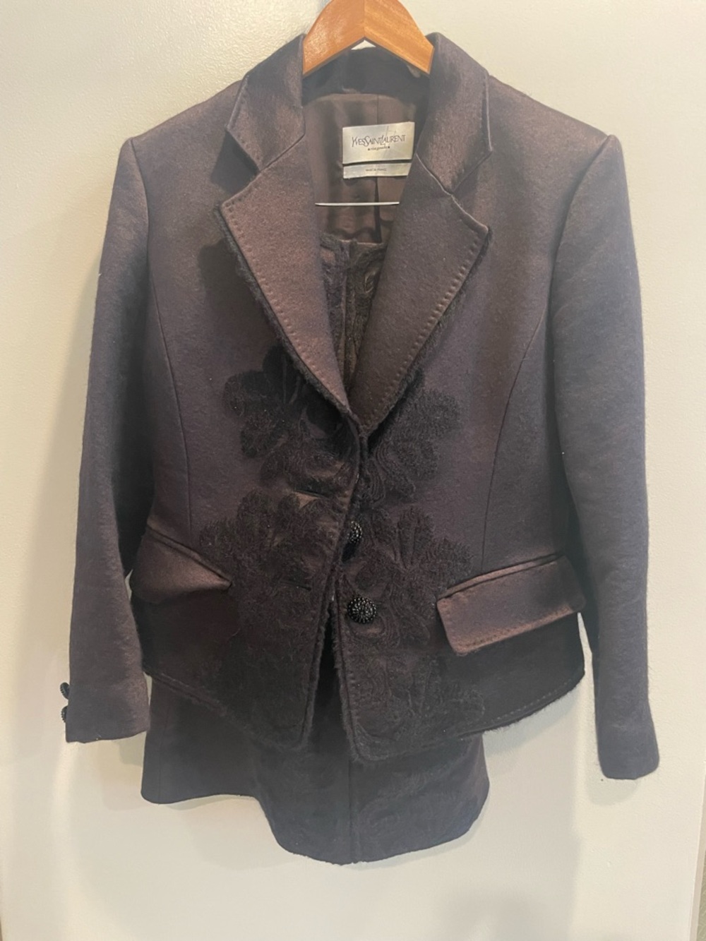 Yves Saint Laurent Black Wool Blend Embroidered Blazer